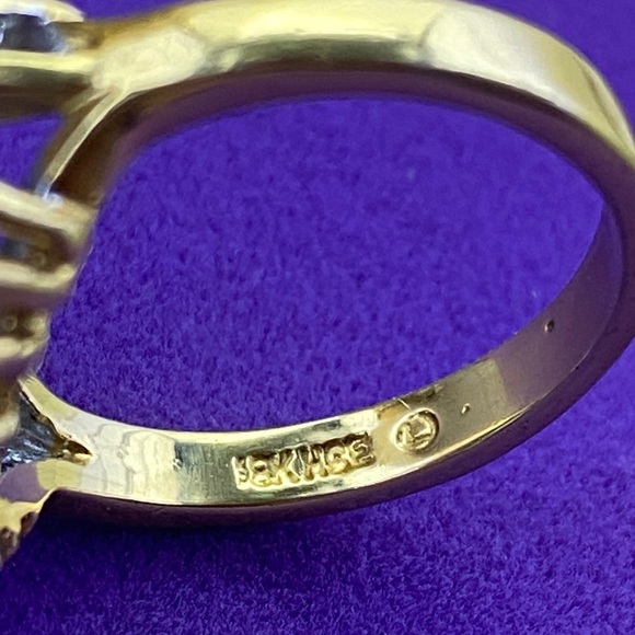 💛 Vintage 18k HGE Topaz Blue & White Gemstone Ring - Picture 7 of 9